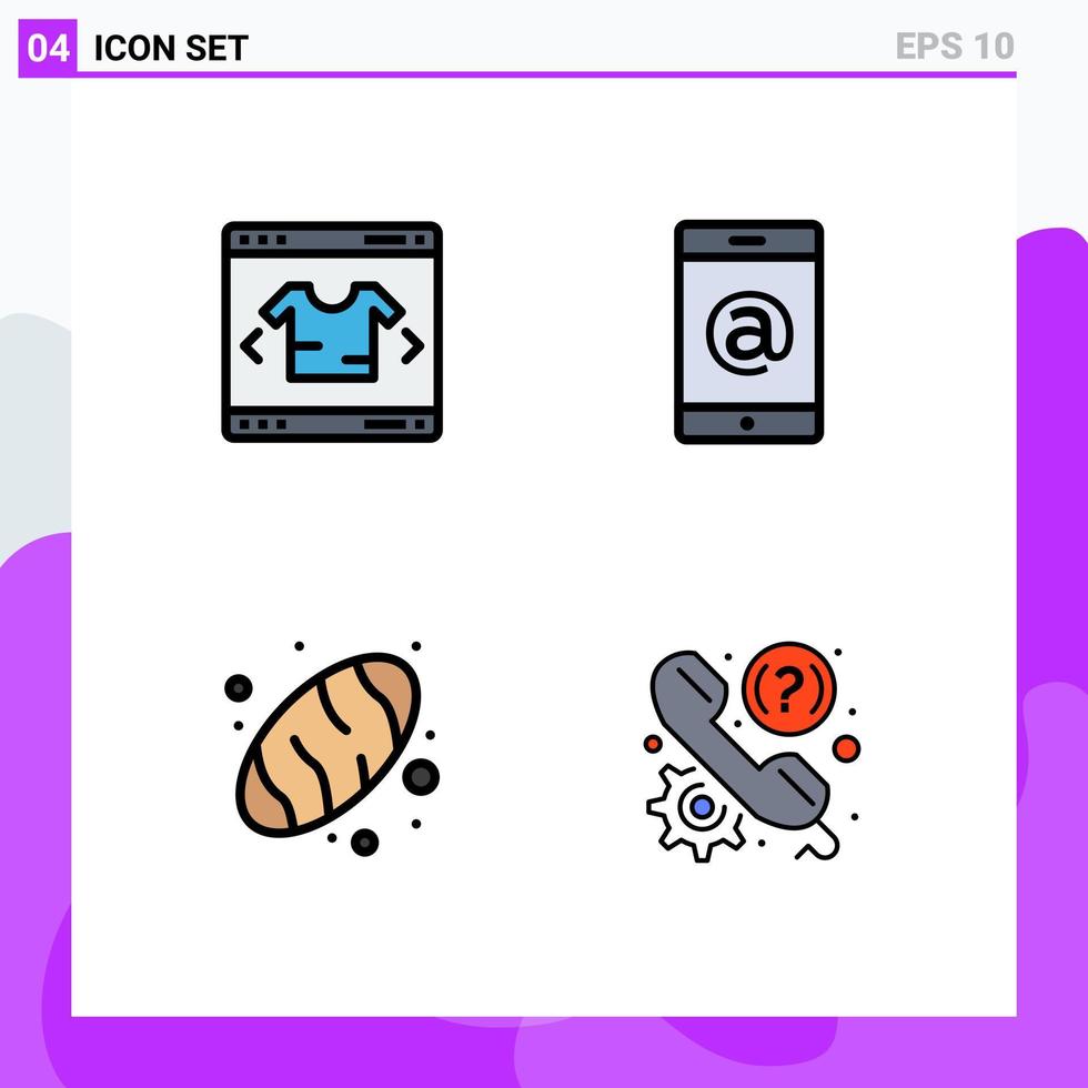 4 Filledline Flat Color concept for Websites Mobile and Apps business food shopping cell faq Editable Vector Design Elements