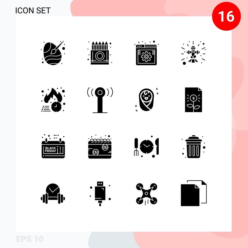 16 Thematic Vector Solid Glyphs and Editable Symbols of religion christian drawing web option Editable Vector Design Elements