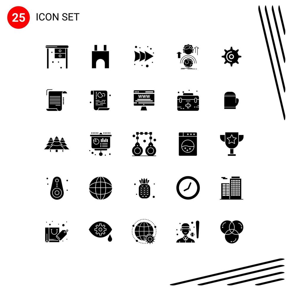 25 Thematic Vector Solid Glyphs and Editable Symbols of wheel global medieval female abilities Editable Vector Design Elements