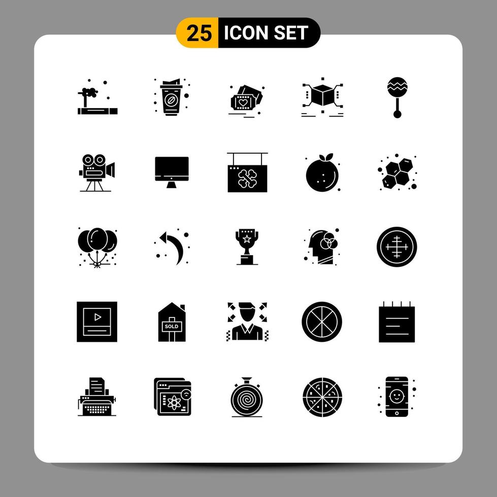 Modern Set of 25 Solid Glyphs and symbols such as instrument box ticket puzzle cube Editable Vector Design Elements