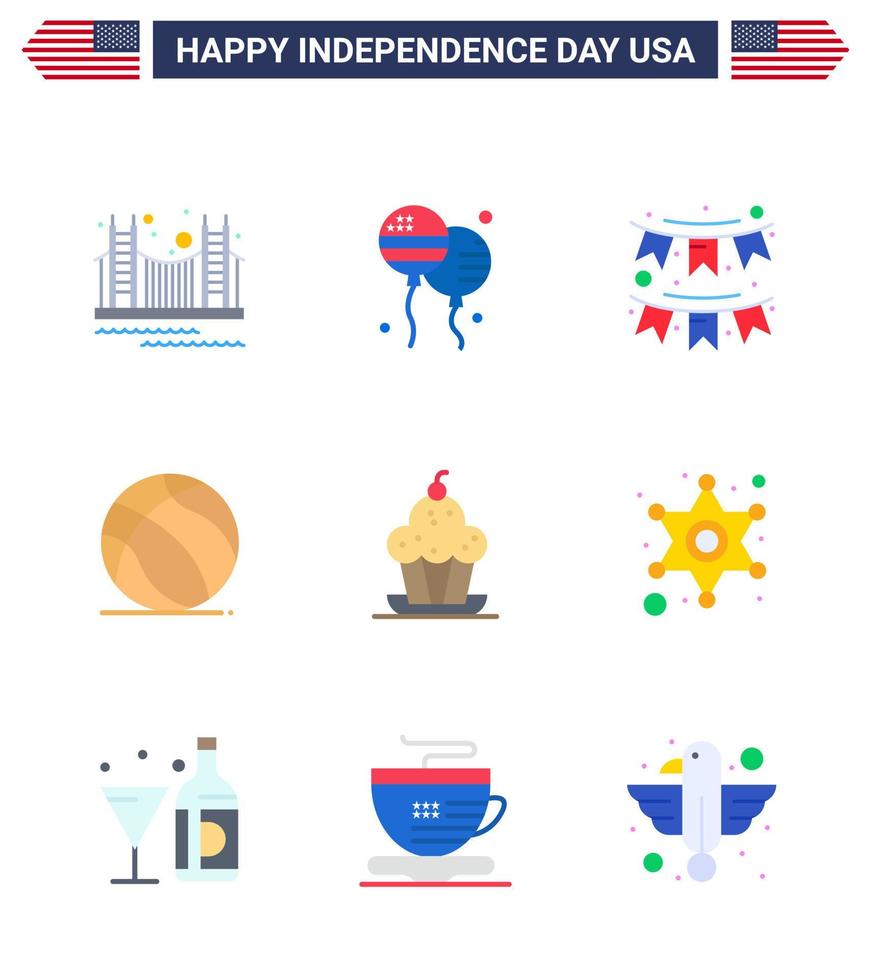 9 USA Flat Pack of Independence Day Signs and Symbols of american football fly garland decoration Editable USA Day Vector Design Elements