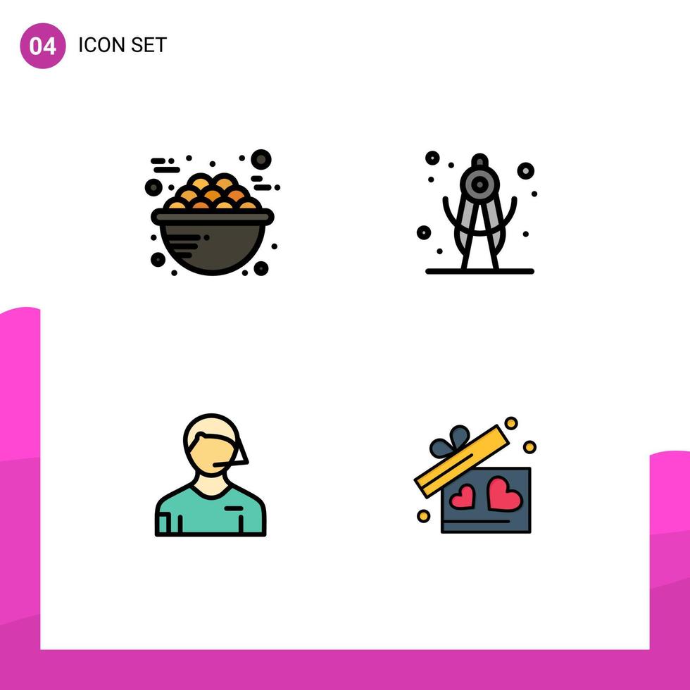 Mobile Interface Filledline Flat Color Set of 4 Pictograms of bowl football breakfast geometry linesman Editable Vector Design Elements