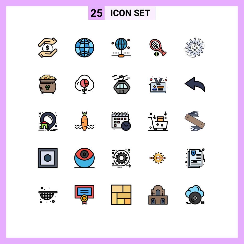 grupo de símbolos de iconos universales de 25 colores planos modernos de línea rellena del proceso de tareas gestión de Internet elementos de diseño de vectores editables de tenis