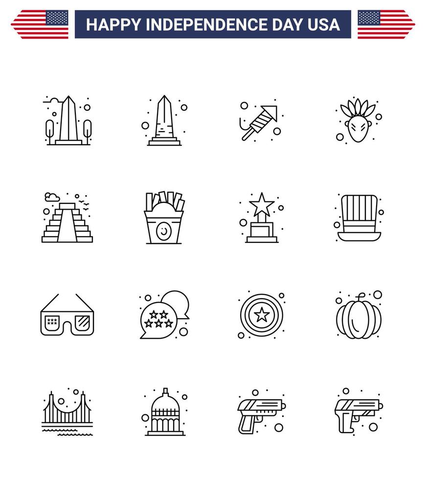 Happy Independence Day 16 Lines Icon Pack for Web and Print fastfood usa day landmark american Editable USA Day Vector Design Elements