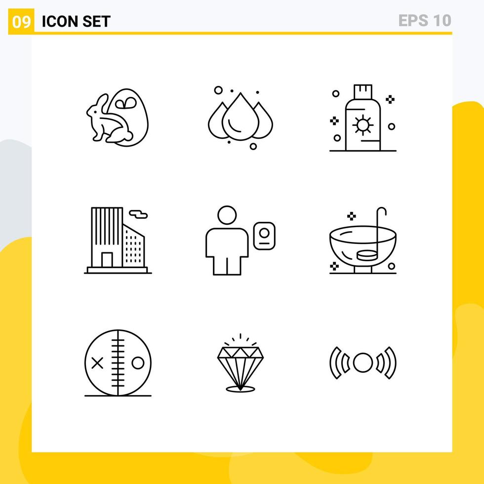 Pack of 9 creative Outlines of description avatar protection real estate building Editable Vector Design Elements