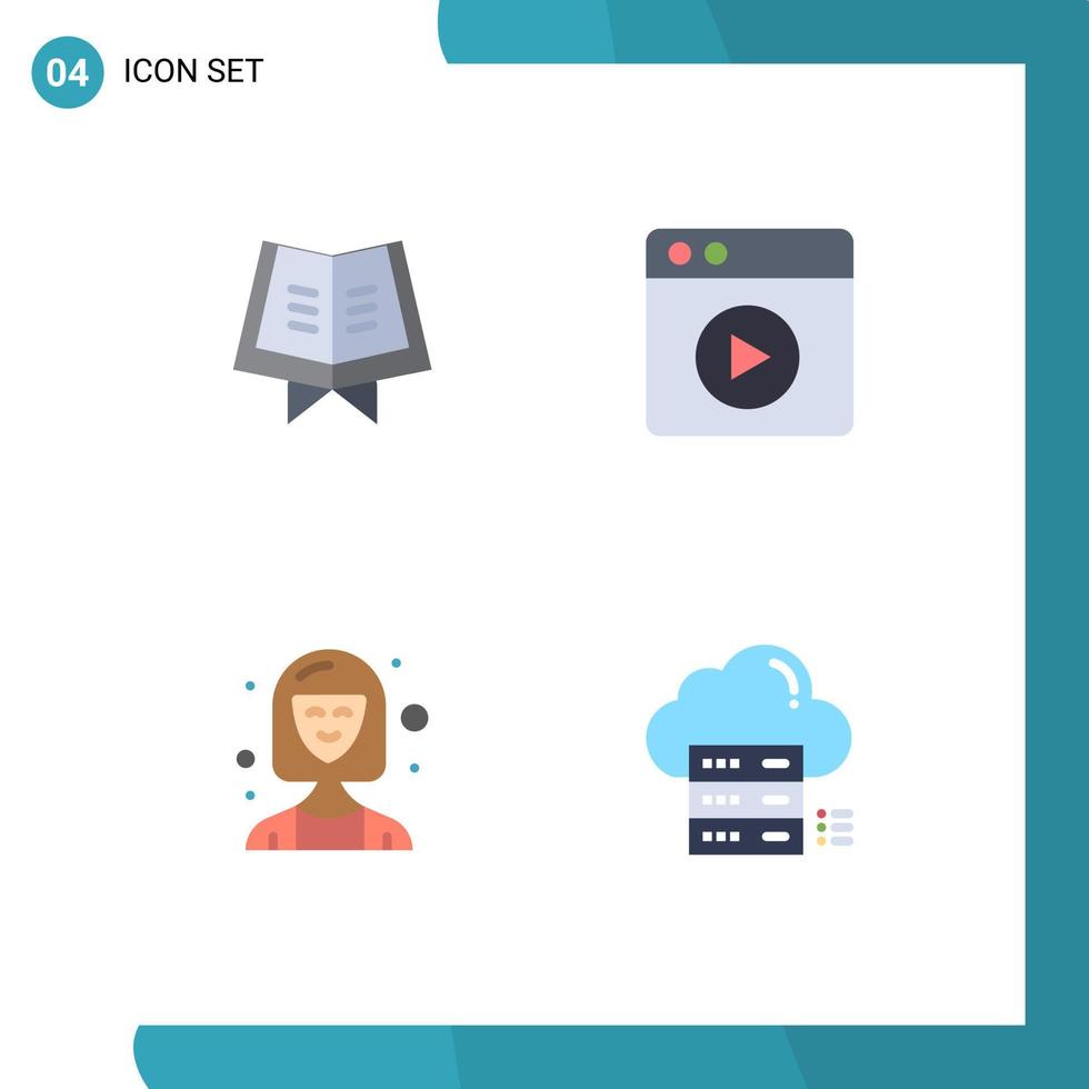 conjunto de 4 paquetes de iconos planos comerciales para elementos de diseño de vectores editables de servidor de negocio multimedia ejecutivo de libro