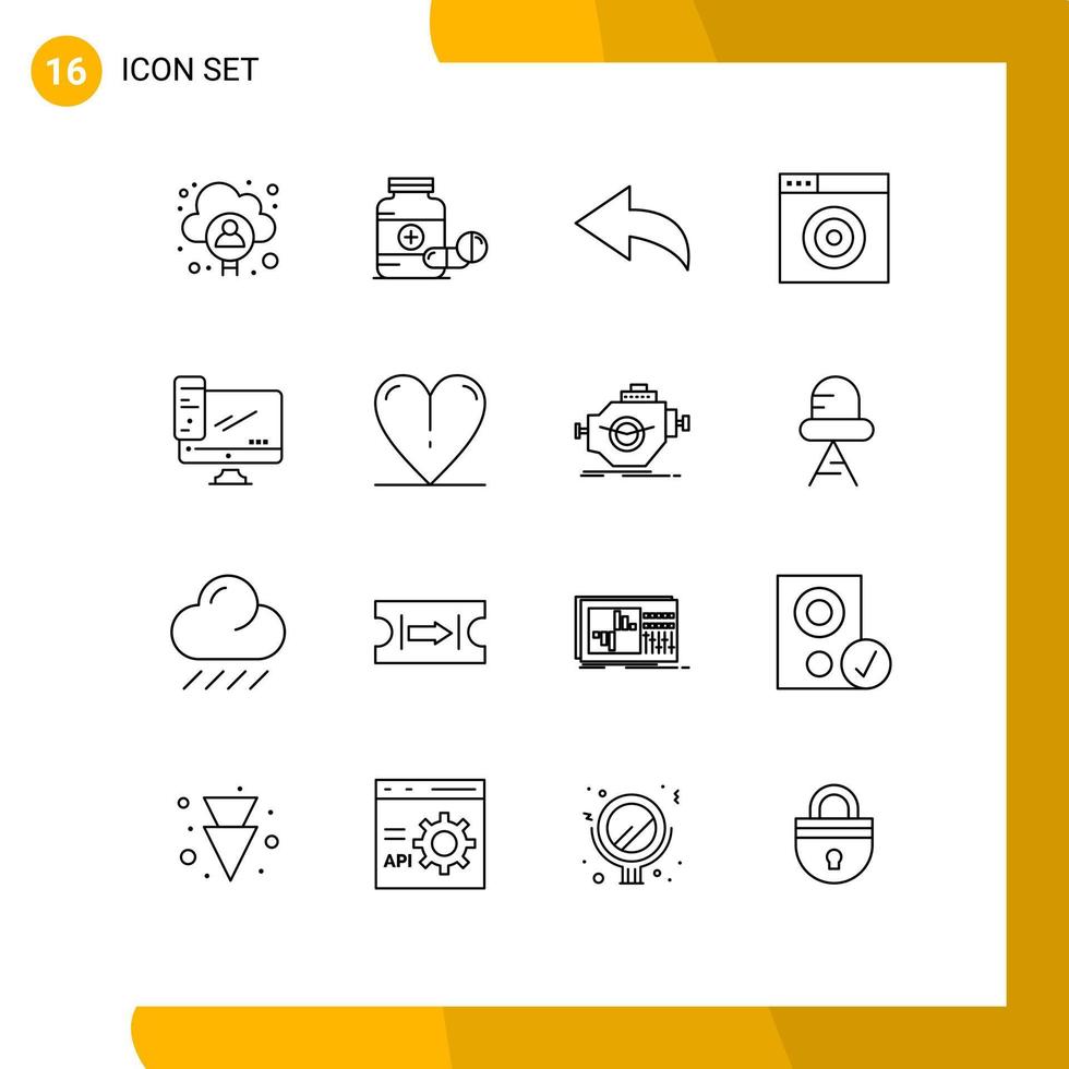 Modern Set of 16 Outlines Pictograph of pc monitor tablet computer internet Editable Vector Design Elements