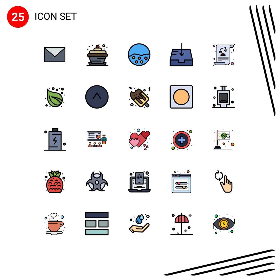 25 Universal Filled line Flat Colors Set for Web and Mobile Applications equality receive pigment mailbox skin protection Editable Vector Design Elements