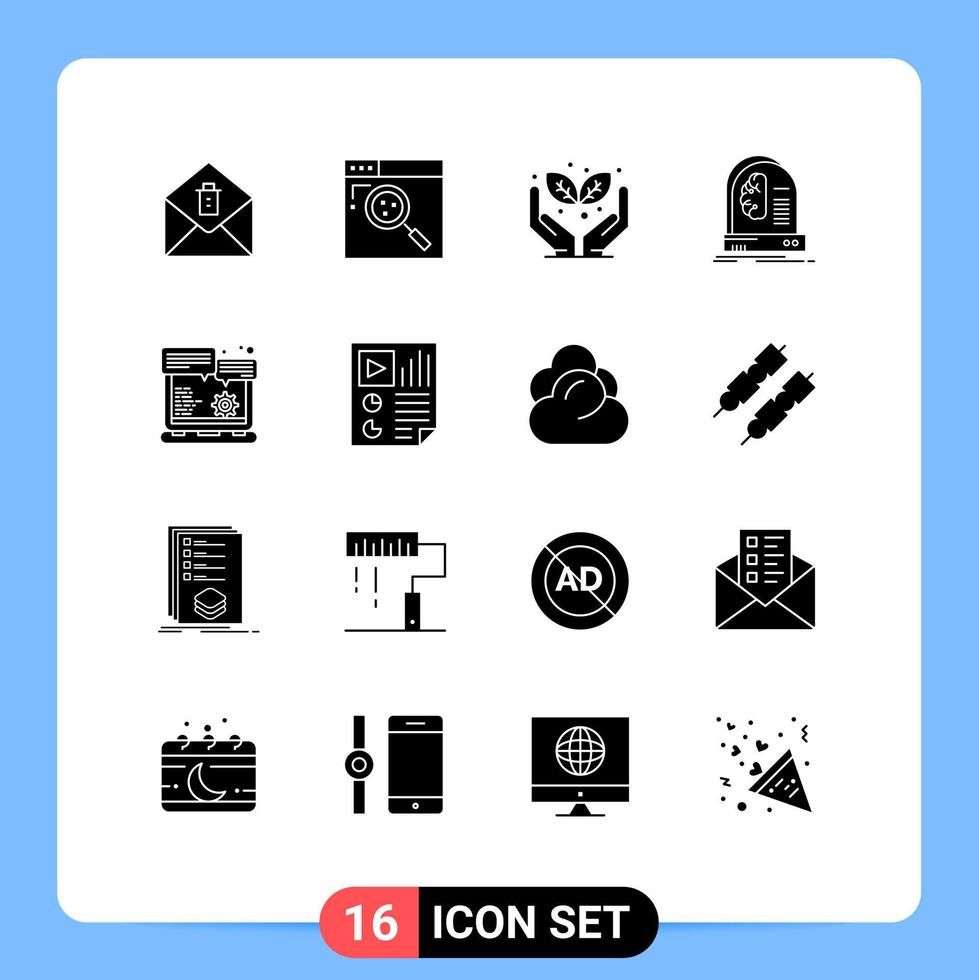 Set of 16 Commercial Solid Glyphs pack for gear browser protect machine future Editable Vector Design Elements