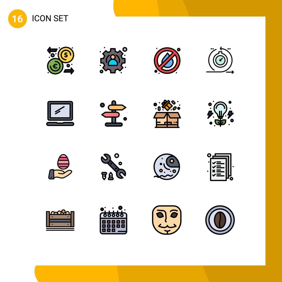 Universal Icon Symbols Group of 16 Modern Flat Color Filled Lines of device computer no iteration development Editable Creative Vector Design Elements