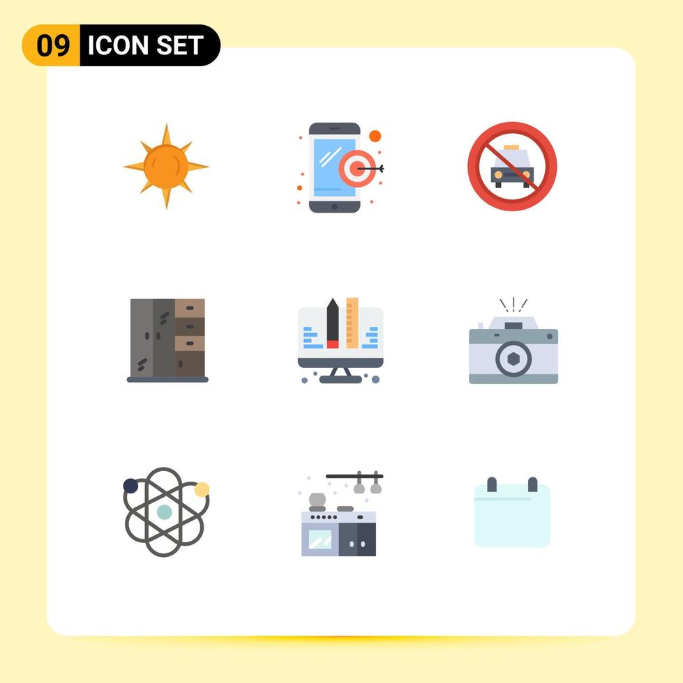 Set of 9 Modern UI Icons Symbols Signs for web development no coding living Editable Vector Design Elements