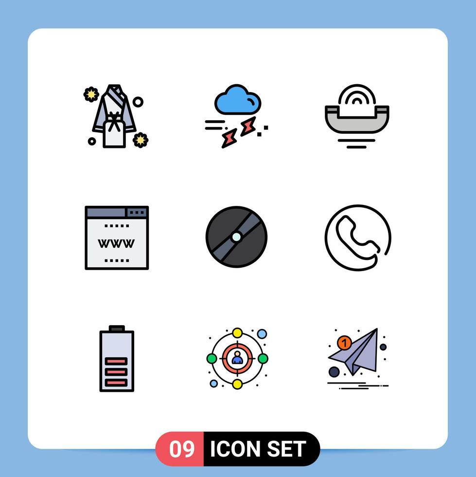 Modern Set of 9 Filledline Flat Colors and symbols such as seo internet rainy telephone productivity Editable Vector Design Elements