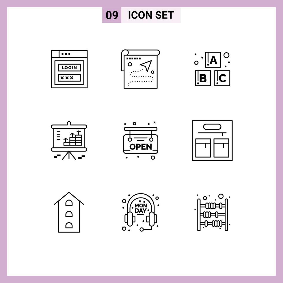 Universal Icon Symbols Group of 9 Modern Outlines of board graph position dollar analysis Editable Vector Design Elements