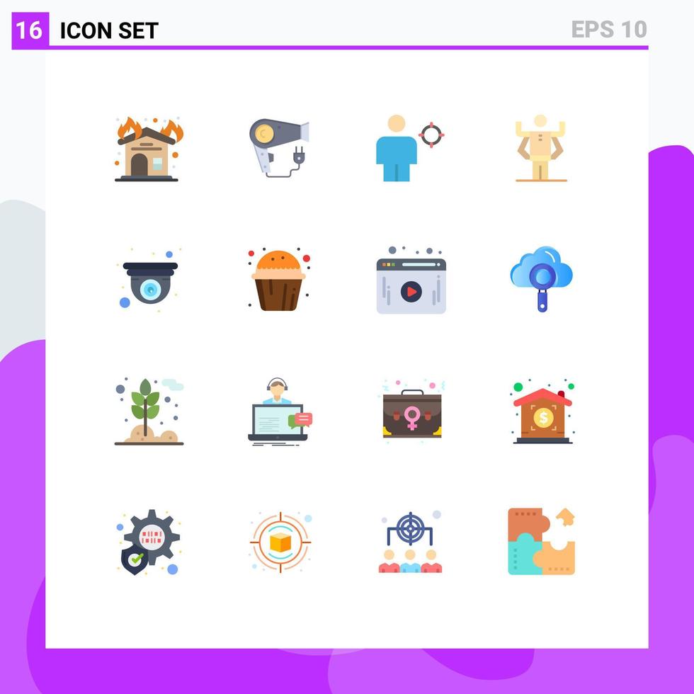 16 User Interface Flat Color Pack of modern Signs and Symbols of cam multitask avatar human position Editable Pack of Creative Vector Design Elements