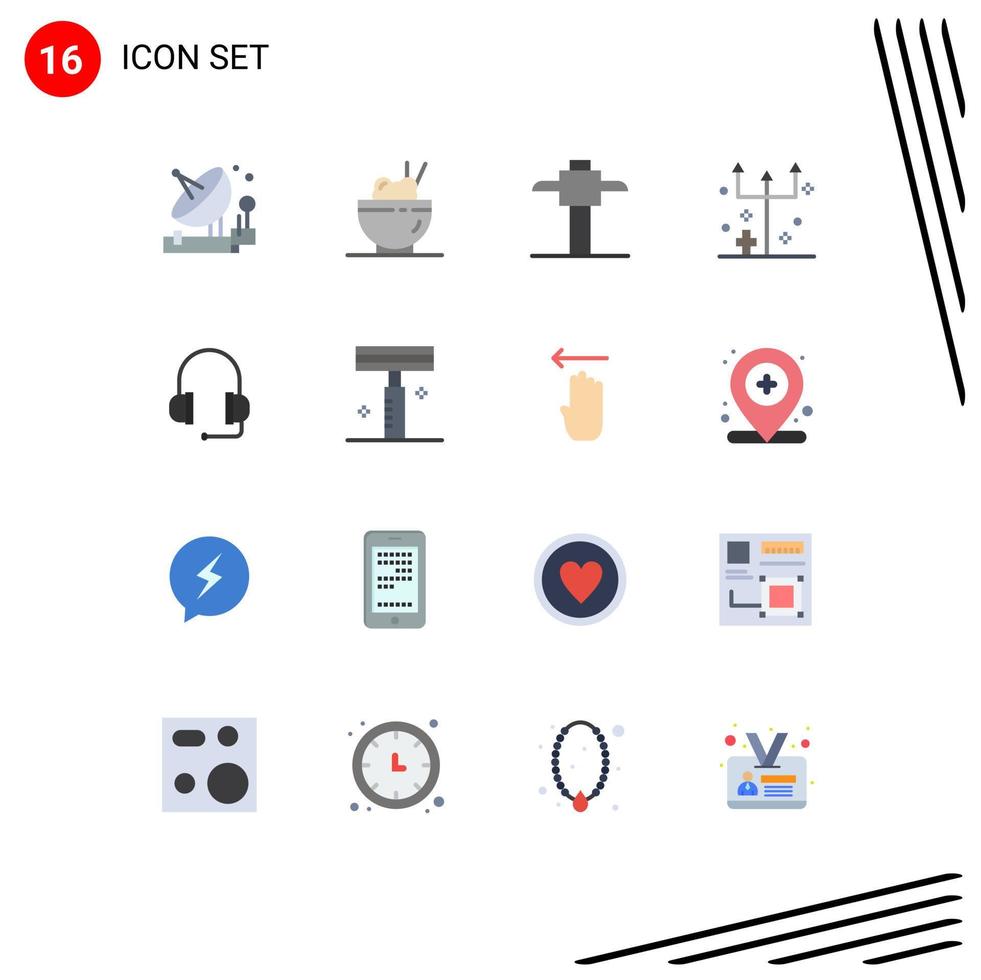 paquete de interfaz de usuario de 16 colores planos básicos de soporte auriculares minero tridente halloween tridente paquete editable de elementos de diseño de vectores creativos