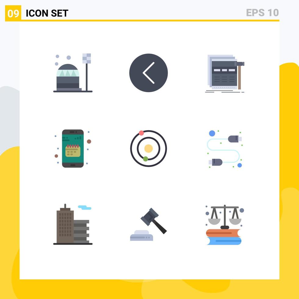 Pictogram Set of 9 Simple Flat Colors of calendar agenda multimedia wireframe web Editable Vector Design Elements