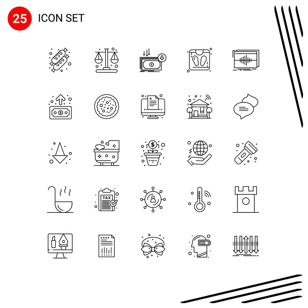 Group of 25 Modern Lines Set for frequency sauna cost scale money Editable Vector Design Elements