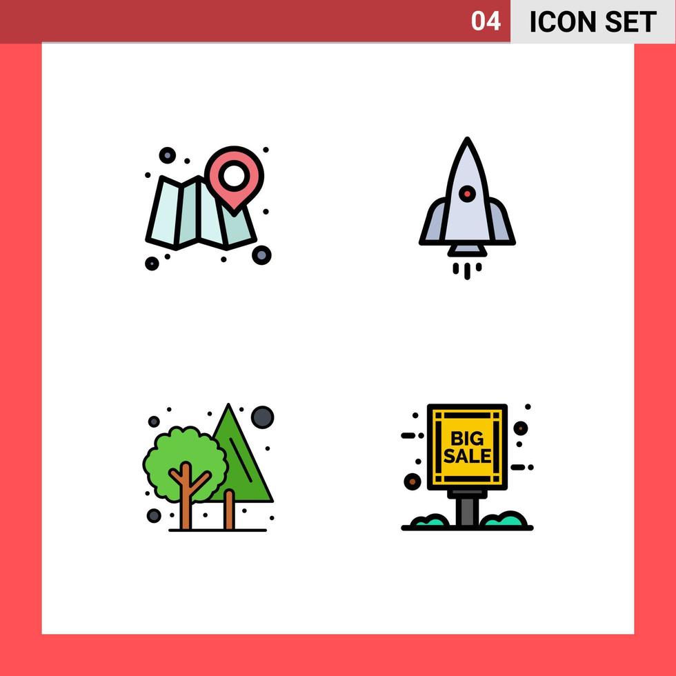 4 User Interface Filledline Flat Color Pack of modern Signs and Symbols of web jungle rocket startup green Editable Vector Design Elements