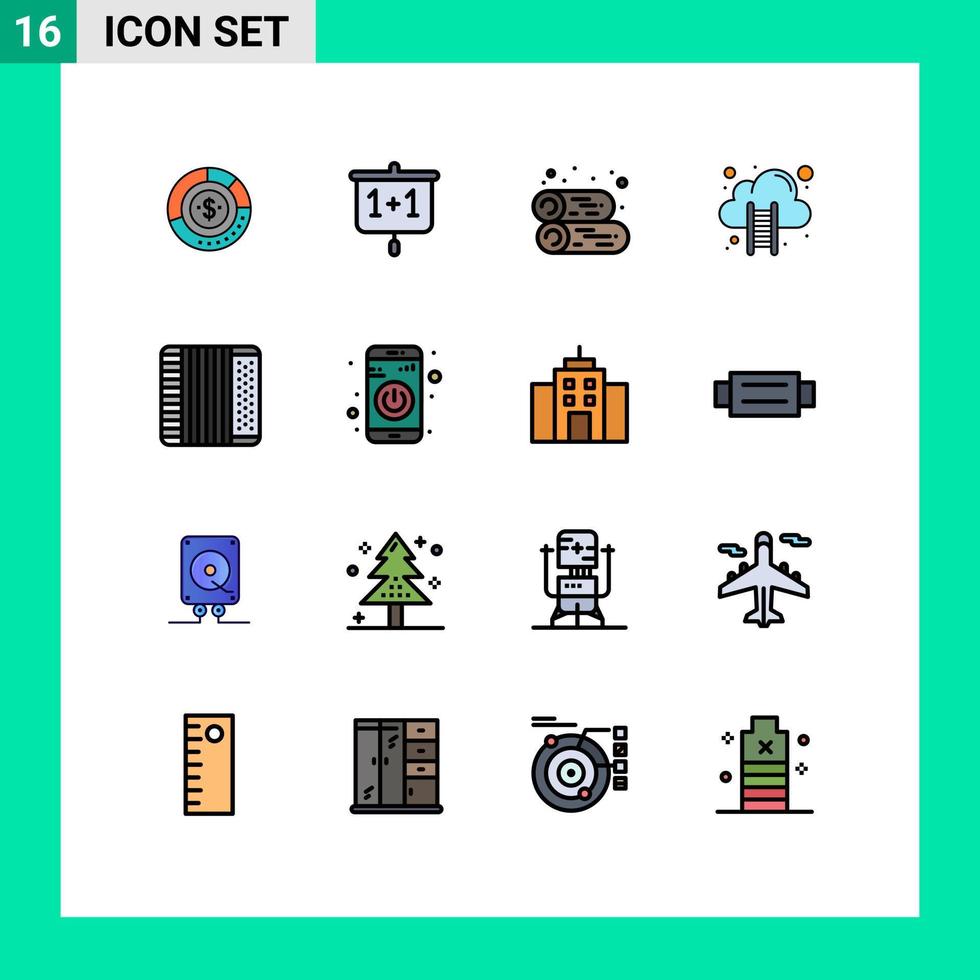 grupo de símbolos de iconos universales de 16 líneas llenas de colores planos modernos de alojamiento en la nube gráfico de leña cabina de chimenea elementos de diseño de vectores creativos editables