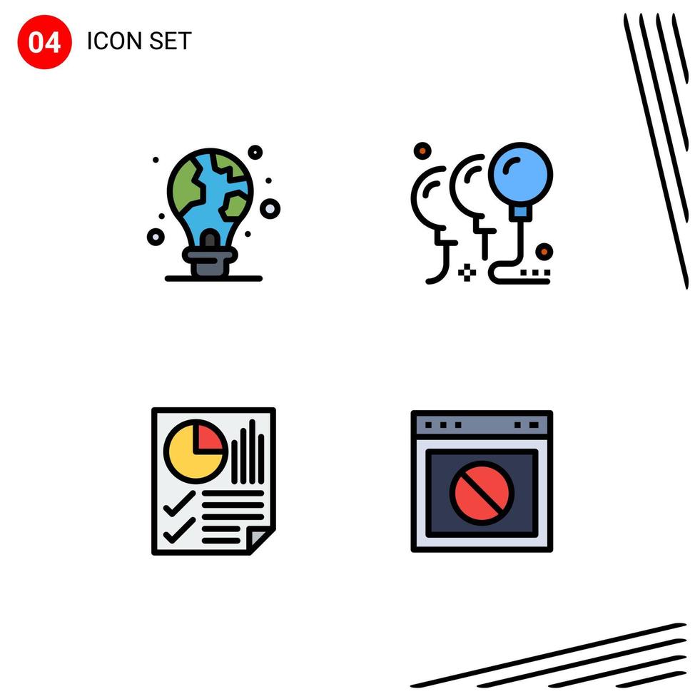 4 iconos creativos signos y símbolos modernos de barras de protección bombilla documento de cumpleaños elementos de diseño vectorial editables vector