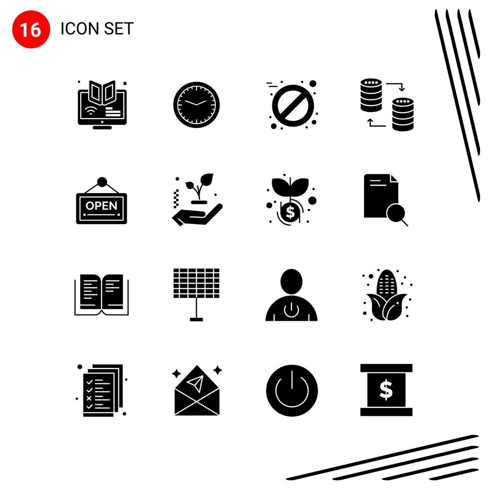 Collection of 16 Vector Icons in solid style Pixle Perfect Glyph Symbols for Web and Mobile Solid Icon Signs on White Background 16 Icons