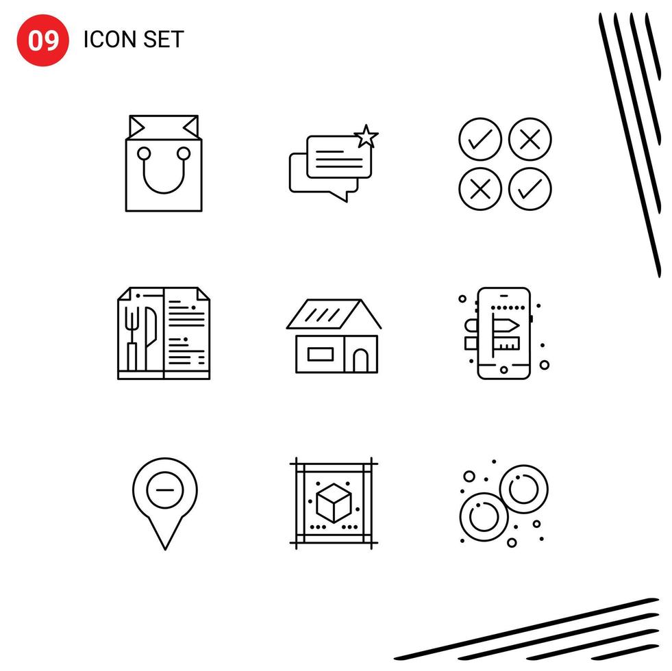 Modern Set of 9 Outlines and symbols such as construction building creative restaurant food Editable Vector Design Elements