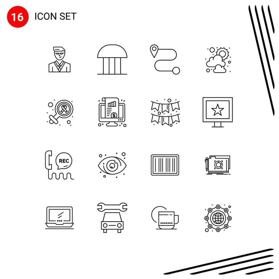 Modern Set of 16 Outlines and symbols such as dashboard sign courthouse gender weather Editable Vector Design Elements