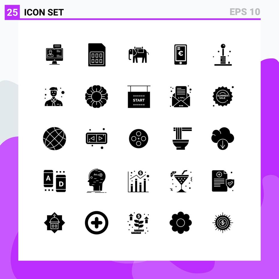 Universal Icon Symbols Group of 25 Modern Solid Glyphs of euro mobile phone indian animal Editable Vector Design Elements