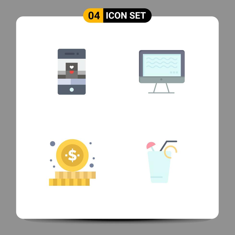 4 Flat Icon concept for Websites Mobile and Apps call online video streaming money Editable Vector Design Elements