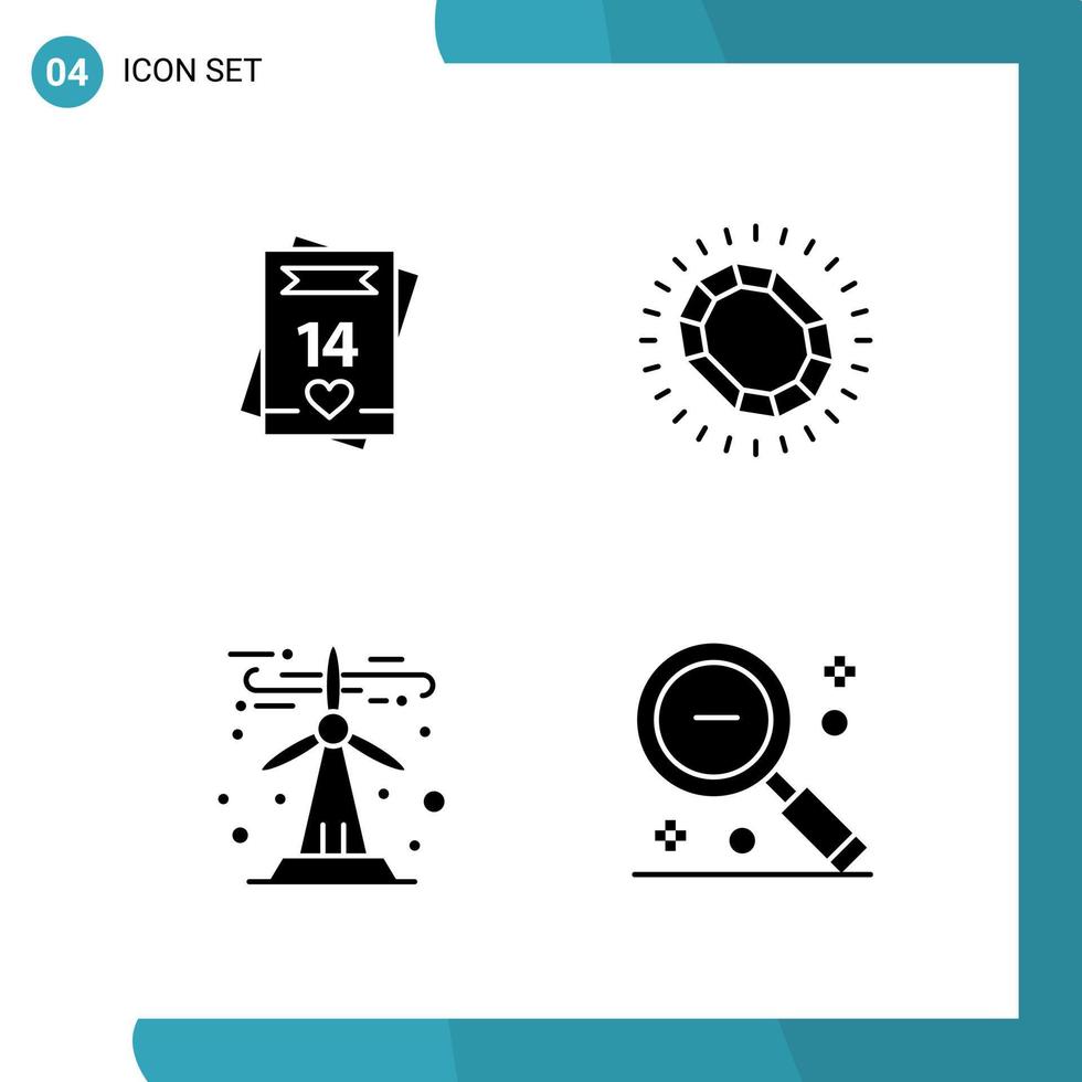 Vector Pack of 4 Glyph Symbols Solid Style Icon Set on White Background for Web and Mobile