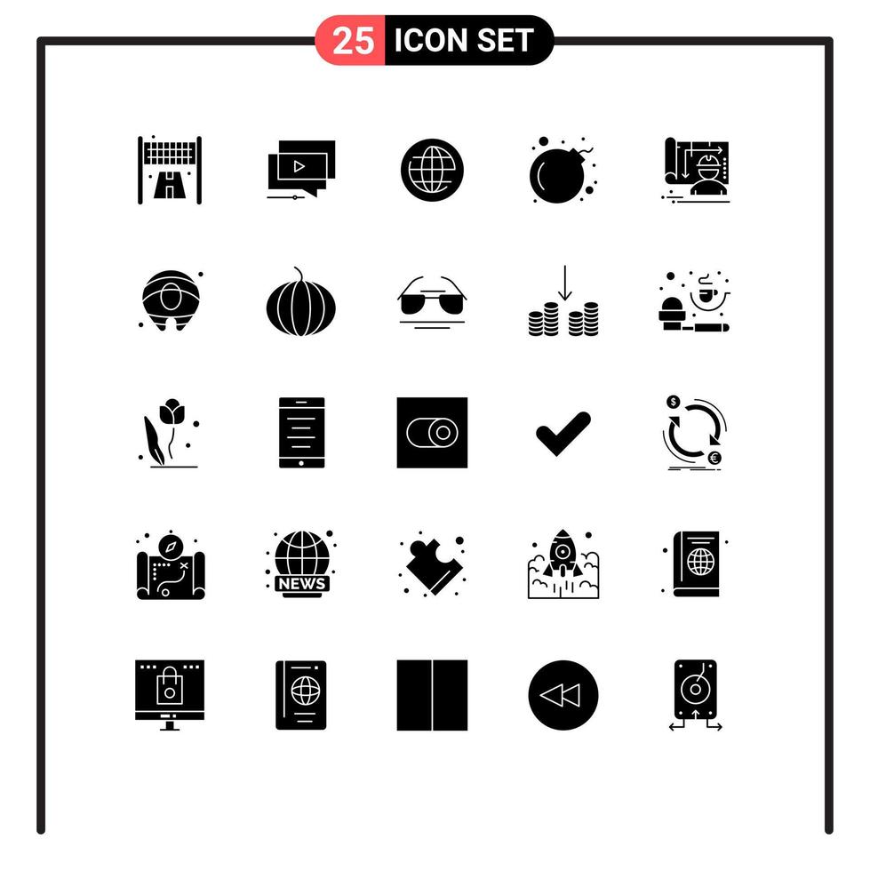 Modern Set of 25 Solid Glyphs and symbols such as design architecture earth virus bomb Editable Vector Design Elements