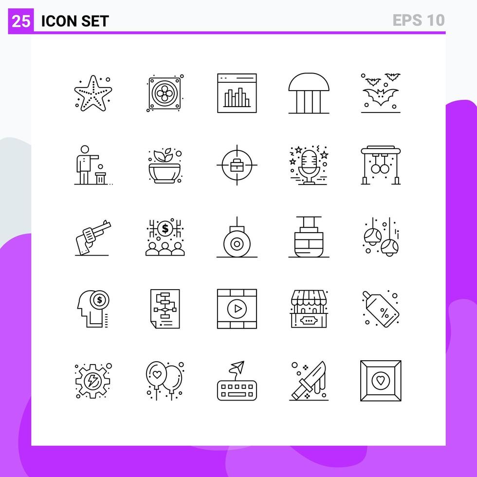 Line Pack of 25 Universal Symbols of bat court of law coding court building building Editable Vector Design Elements