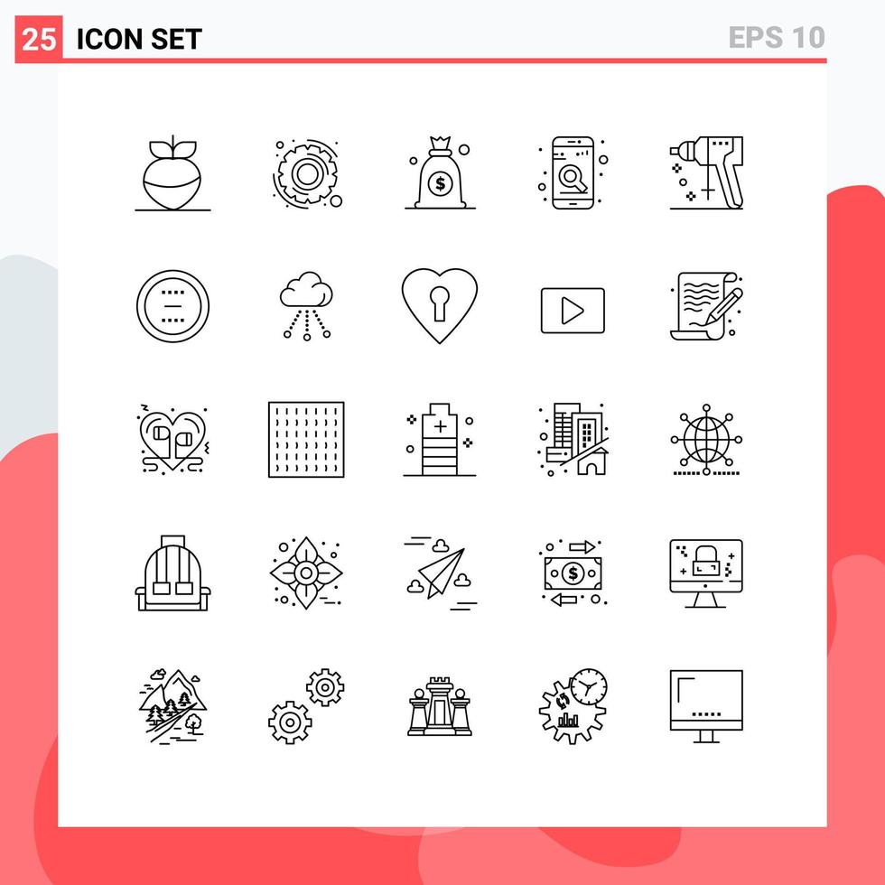 Editable Vector Line Pack of 25 Simple Lines of cancel puncher bag perforator search Editable Vector Design Elements