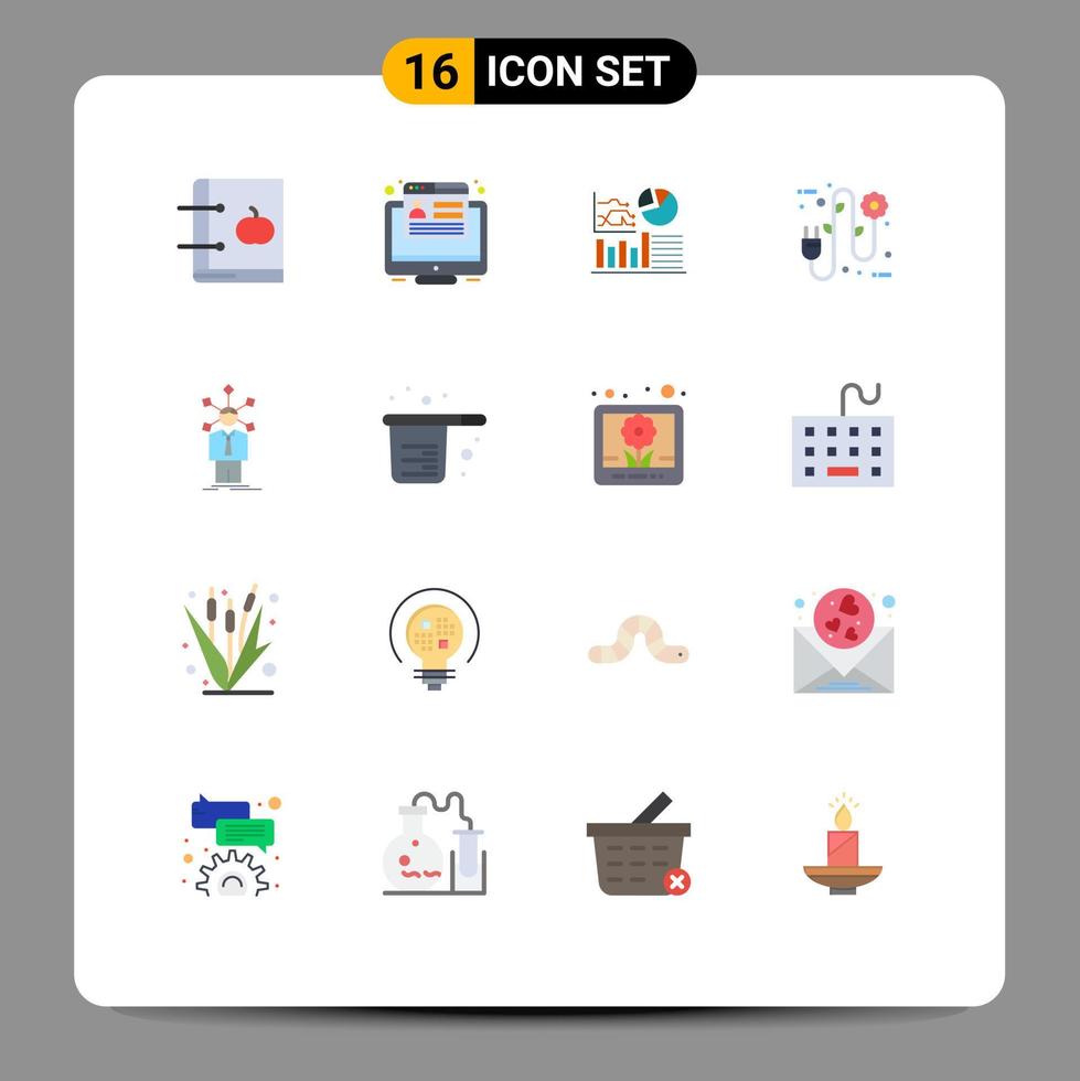 16 Universal Flat Color Signs Symbols of development electrical plug web ecology business Editable Pack of Creative Vector Design Elements