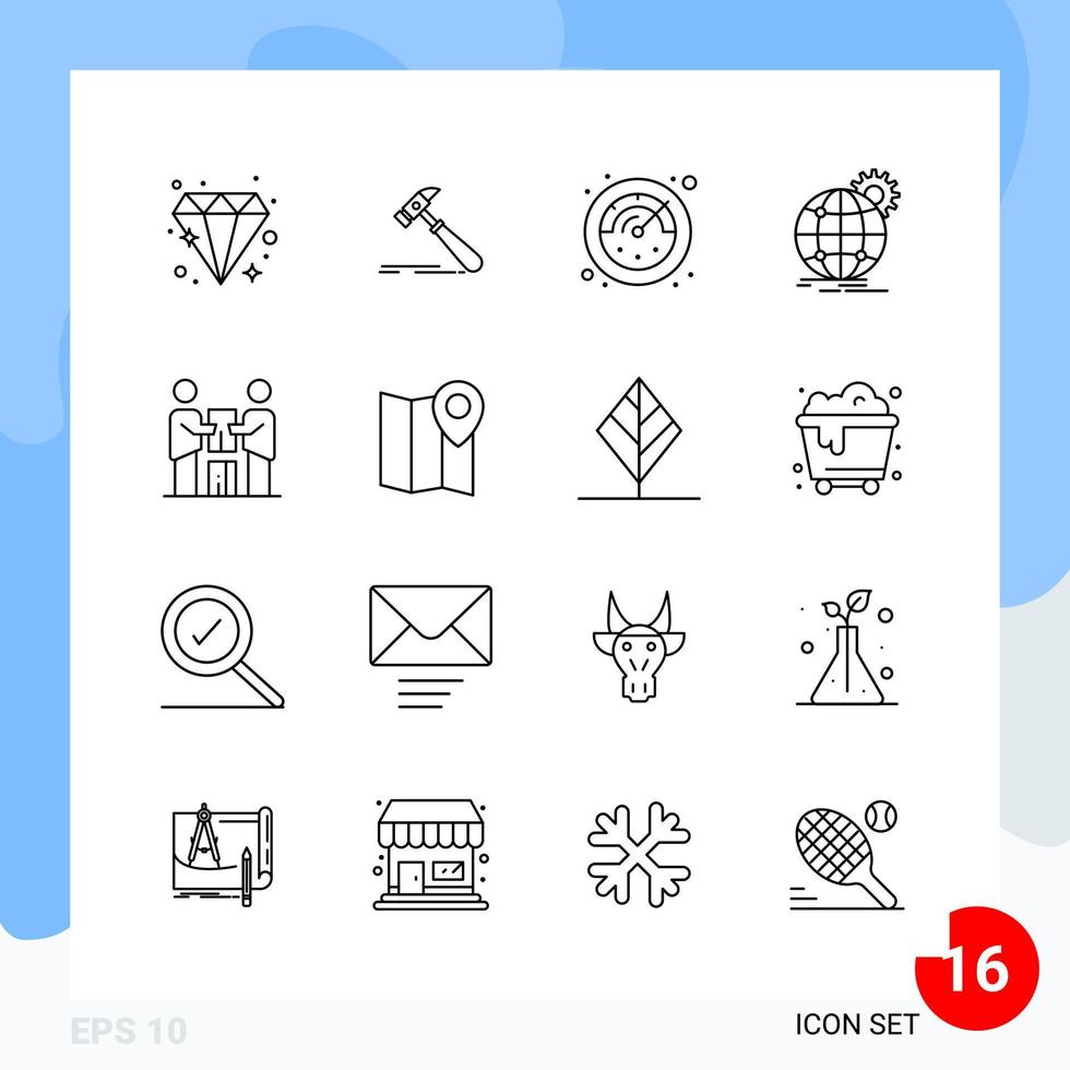 Modern Pack of 16 Icons Line Outline Symbols isolated on White Backgound for Website designing vector