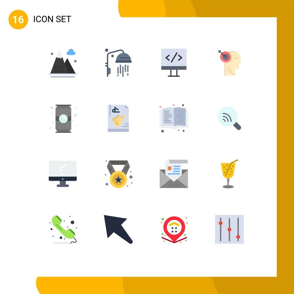 Universal Icon Symbols Group of 16 Modern Flat Colors of coffee bottle computer target focus Editable Pack of Creative Vector Design Elements