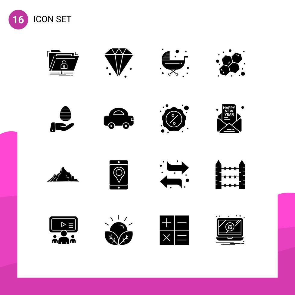 Set of 16 Vector Solid Glyphs on Grid for hand chemistry jewelry atom stroller Editable Vector Design Elements