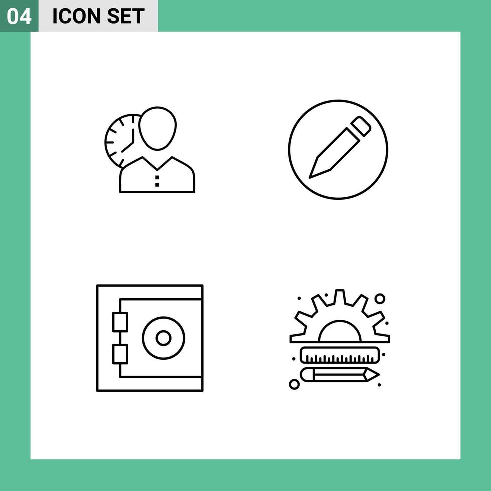 Set of 4 Modern UI Icons Symbols Signs for clock pencil personal timing bank Editable Vector Design Elements