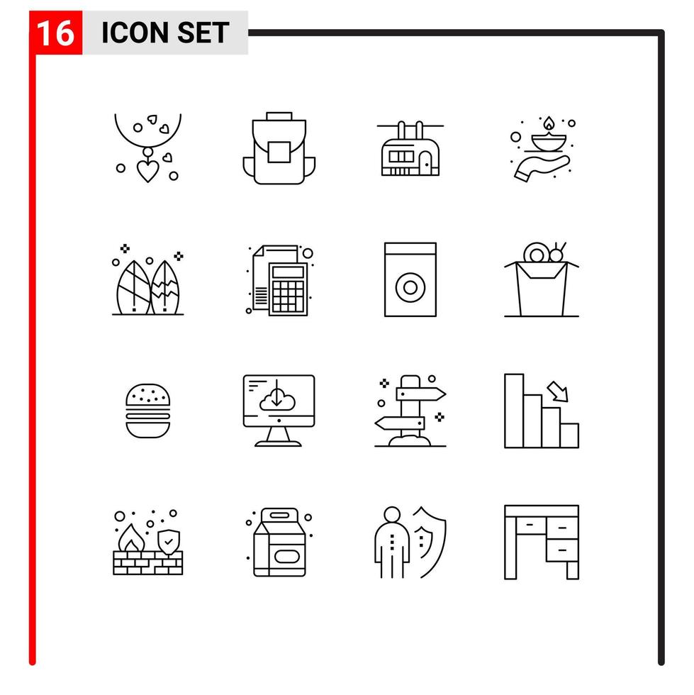 Universal Icon Symbols Group of 16 Modern Outlines of board lamp chair lift flame care Editable Vector Design Elements