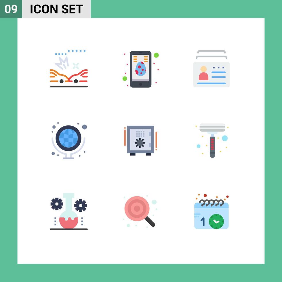 Set of 9 Modern UI Icons Symbols Signs for box school supplies card map geography Editable Vector Design Elements