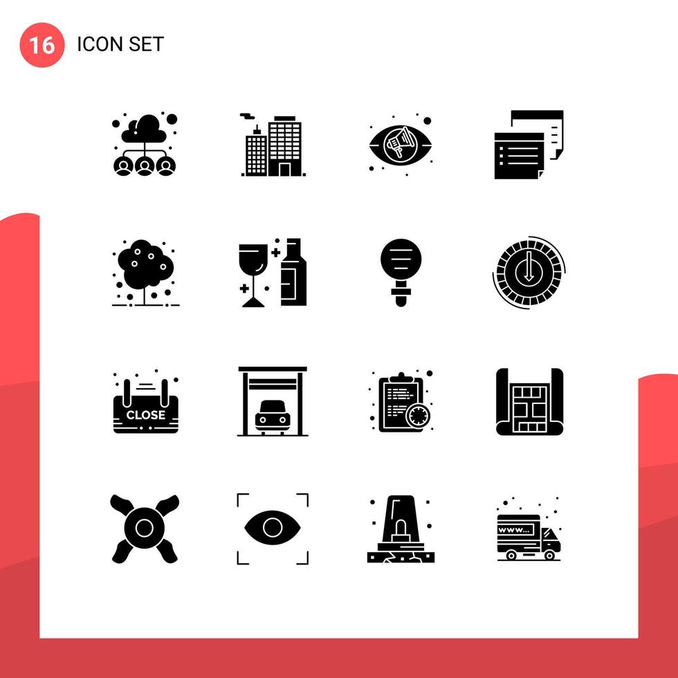 Modern Set of 16 Solid Glyphs and symbols such as agriculture plan city paper note Editable Vector Design Elements