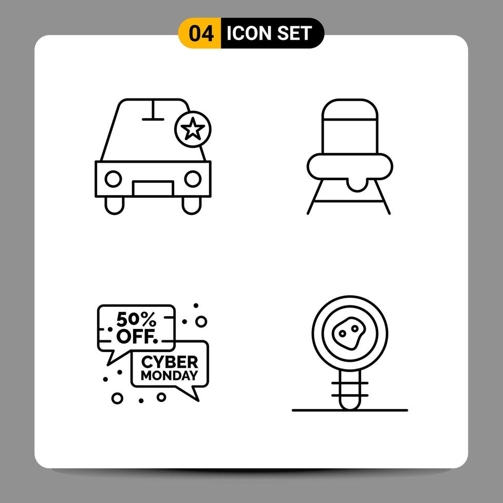 4 Black Icon Pack Outline Symbols Signs for Responsive designs on white background 4 Icons Set vector