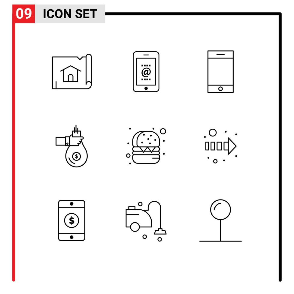 Universal Icon Symbols Group of 9 Modern Outlines of burger money device investment finance Editable Vector Design Elements