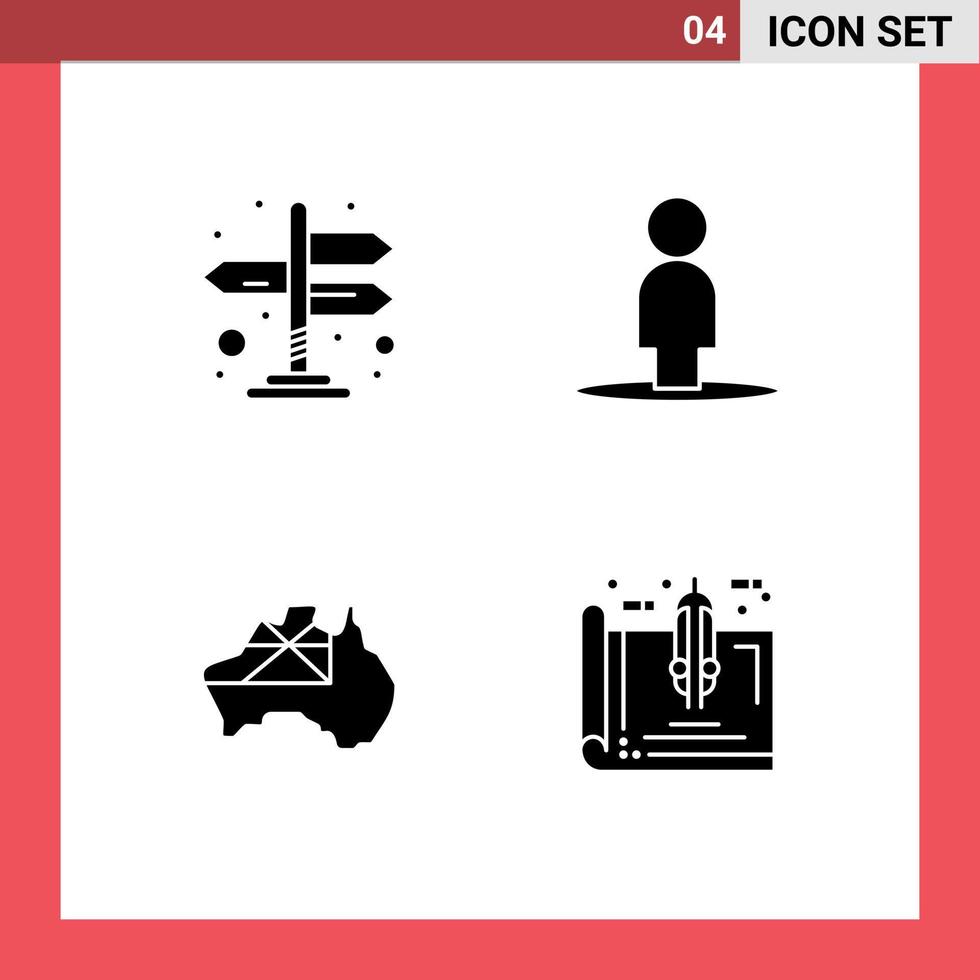 4 User Interface Solid Glyph Pack of modern Signs and Symbols of directions flag avatar australia blueprint Editable Vector Design Elements