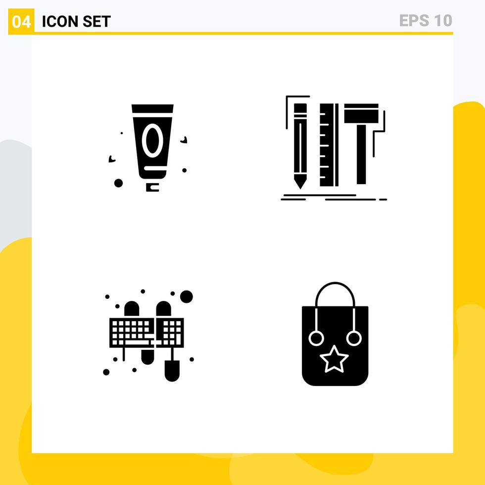 Group of 4 Solid Glyphs Signs and Symbols for cream interface design tools mouse Editable Vector Design Elements