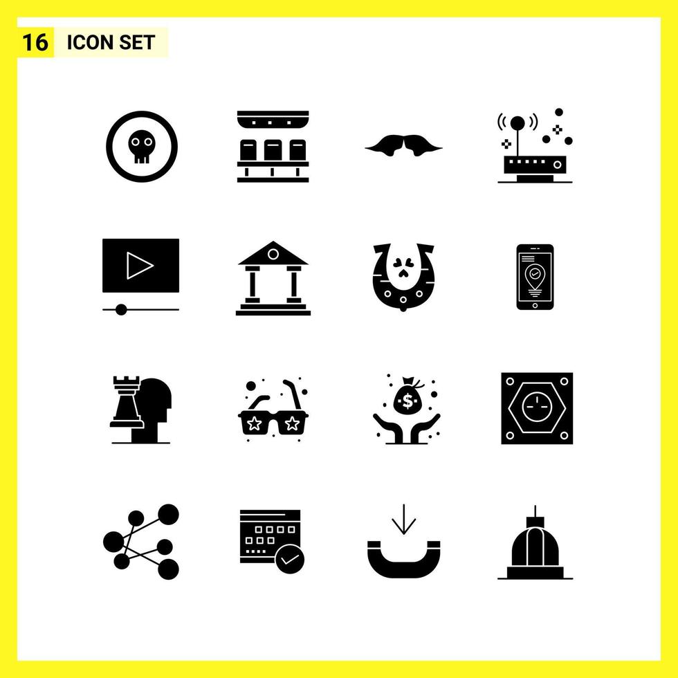 16 Icon Set Simple Solid Symbols Glyph Sign on White Background for Website Design Mobile Applications and Print Media vector