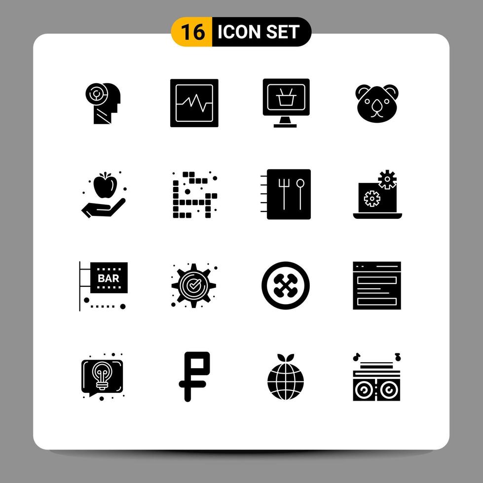 Stock Vector Icon Pack of 16 Line Signs and Symbols for healthy fruit cart apple kangaroo Editable Vector Design Elements
