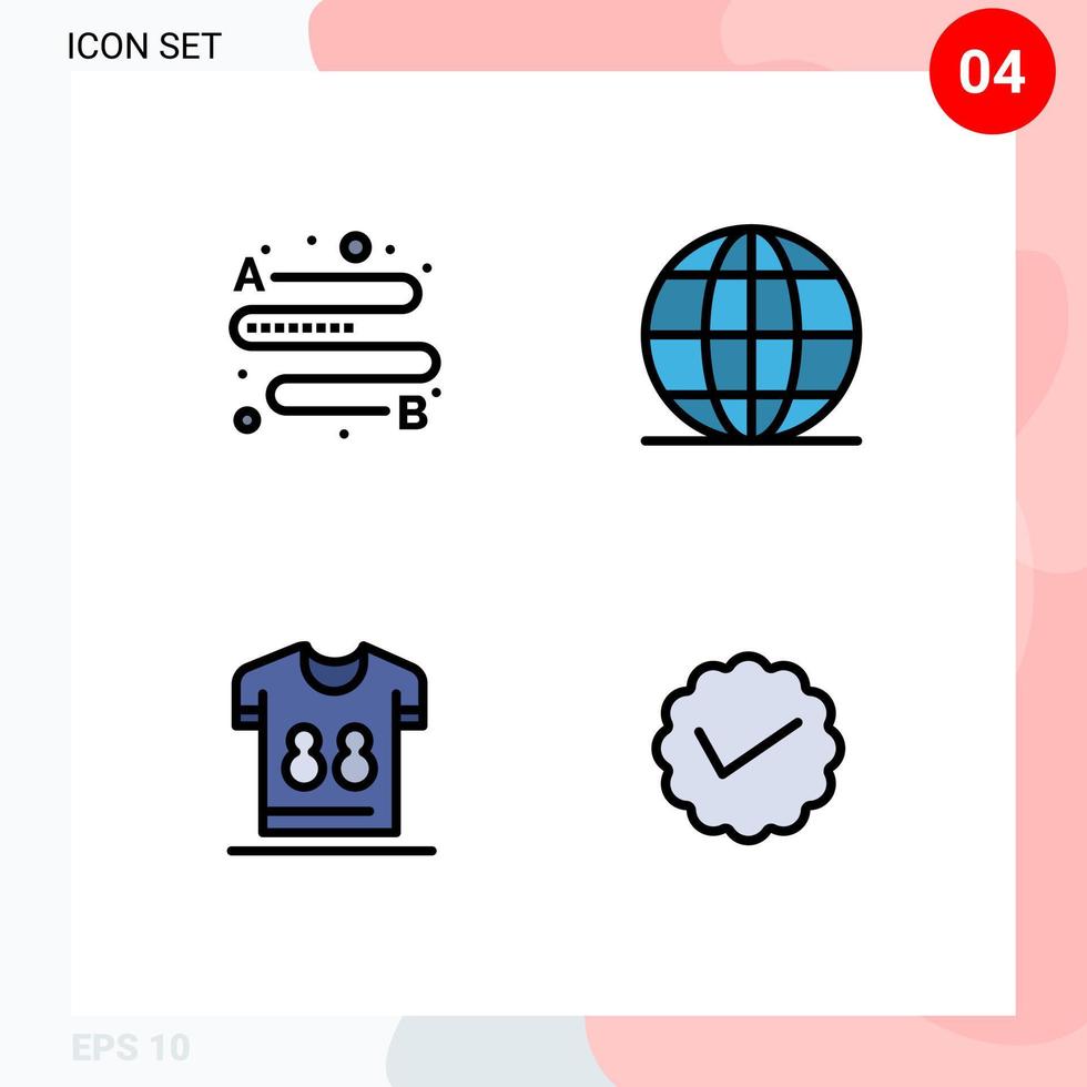 Pack of 4 Modern Filledline Flat Colors Signs and Symbols for Web Print Media such as distance shirts education school player Editable Vector Design Elements