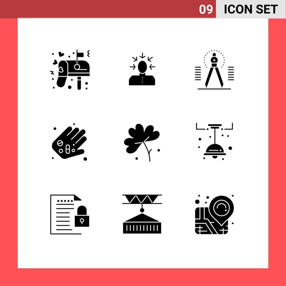 9 Thematic Vector Solid Glyphs and Editable Symbols of pills medicine person hand geometry Editable Vector Design Elements