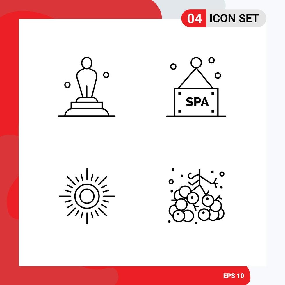 Pack of 4 Modern Filledline Flat Colors Signs and Symbols for Web Print Media such as academy sunny statue spa berries Editable Vector Design Elements